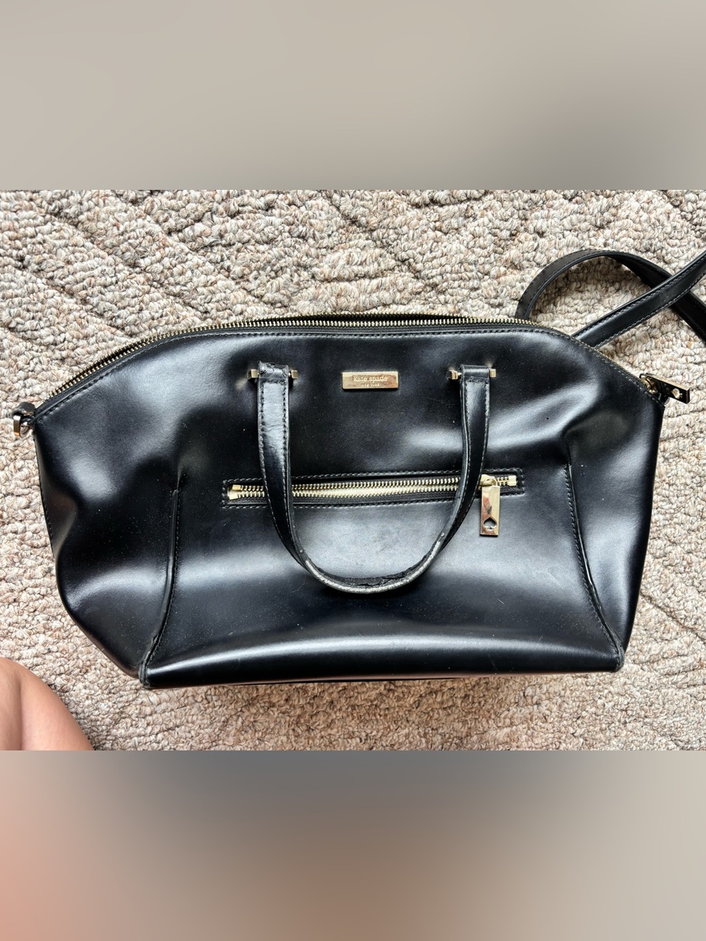 kate spade black leather satchel with gold hardware